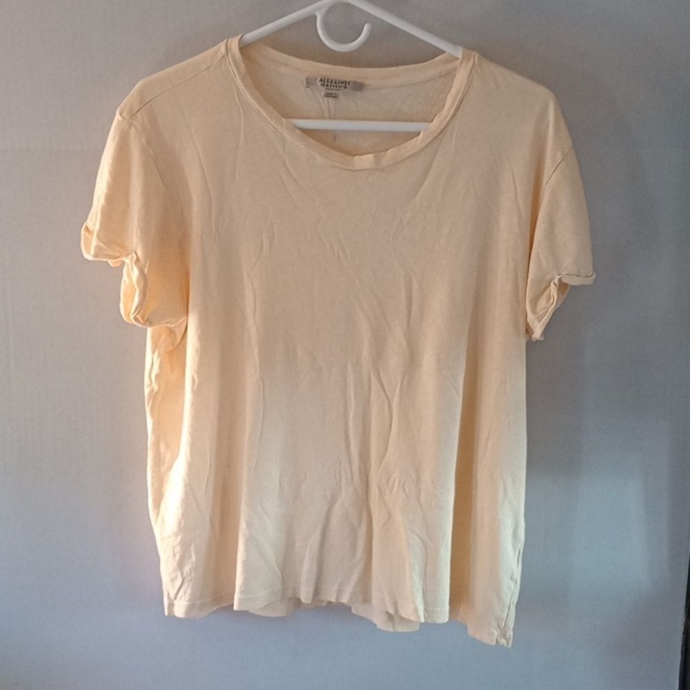 Women's Large Size 12 All Saints Cream Anna Crew Neck Short Sleeve T-Shirt